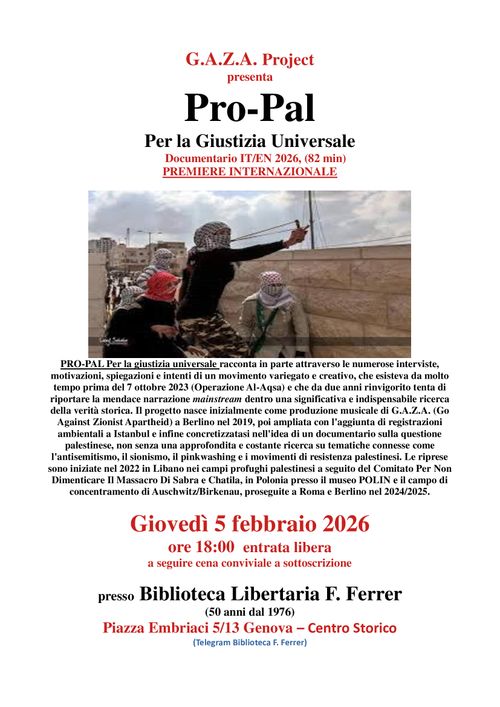 Proiezione Prima Internazionale PRO PAL  Documentario IT/EN 2026, (82 min)